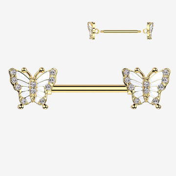 A Pair of Golden Elegant Argent Butterfly Sparkle Nipple Barbell-Clear Gem